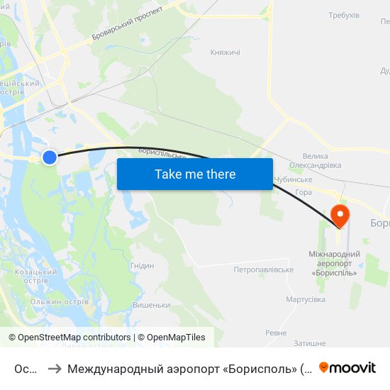 Осокорки to Международный аэропорт «Борисполь» (KBP) (Міжнародний аеропорт «Бориспіль») map