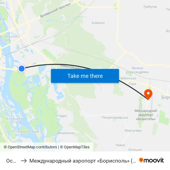 Осокорки to Международный аэропорт «Борисполь» (KBP) (Міжнародний аеропорт «Бориспіль») map