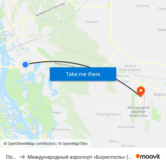 Позняки to Международный аэропорт «Борисполь» (KBP) (Міжнародний аеропорт «Бориспіль») map