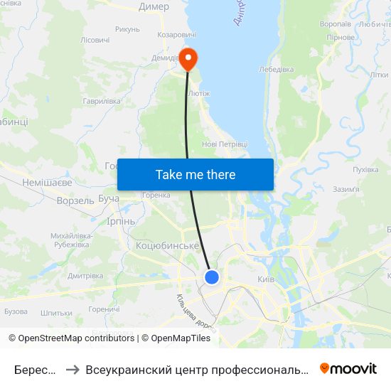 Берестейська to Всеукраинский центр профессиональной реабилитации инвалидов map