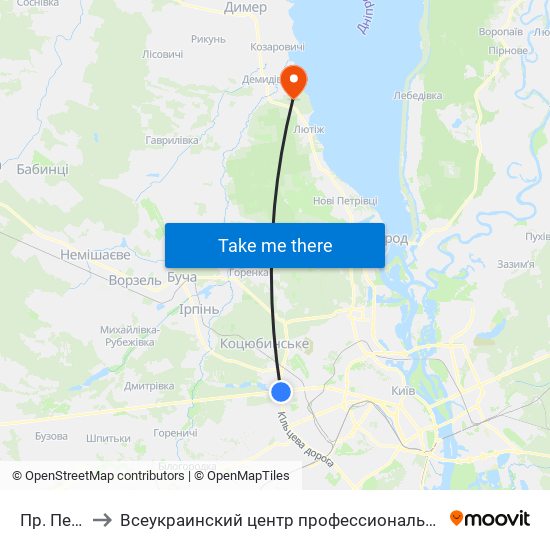 Пр. Перемоги to Всеукраинский центр профессиональной реабилитации инвалидов map