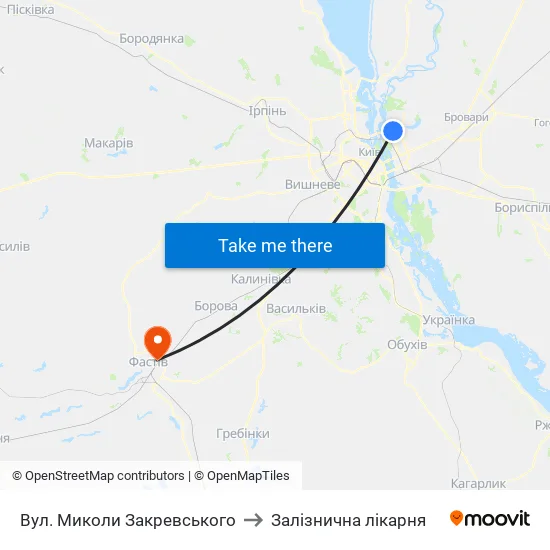 Вул. Миколи Закревського to Залізнична лікарня map