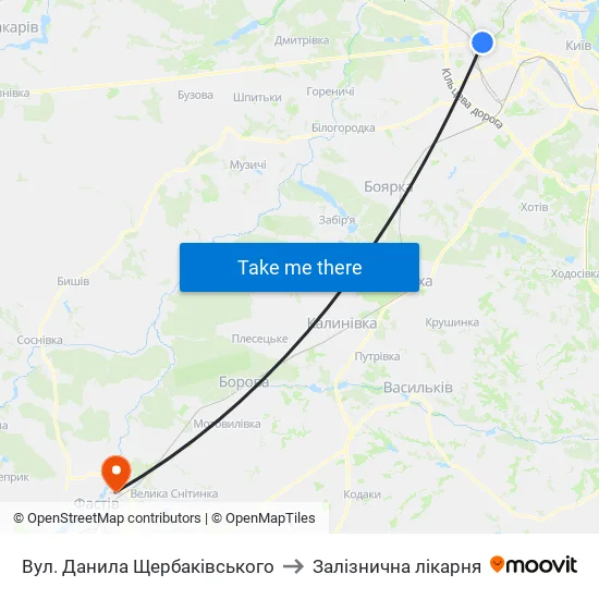 Вул. Данила Щербаківського to Залізнична лікарня map