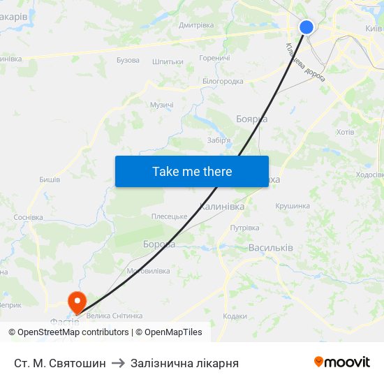 Ст. М. Святошин to Залізнична лікарня map