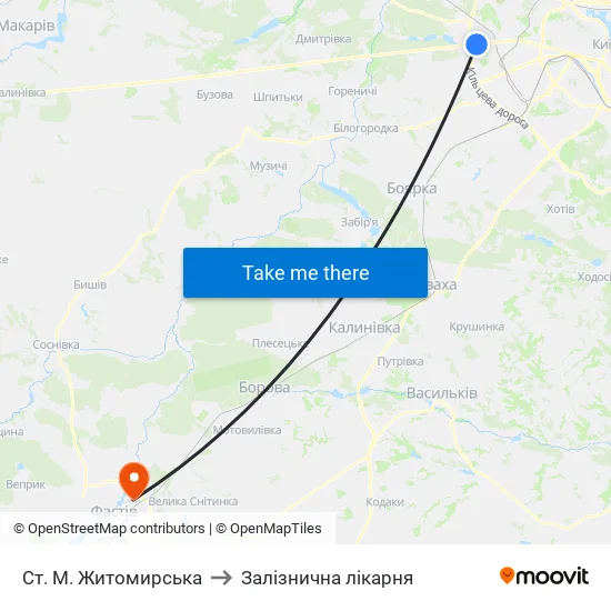 Ст. М. Житомирська to Залізнична лікарня map