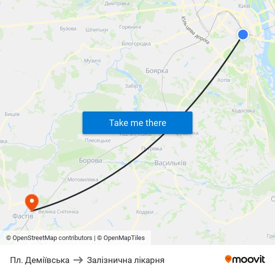 Пл. Деміївська to Залізнична лікарня map