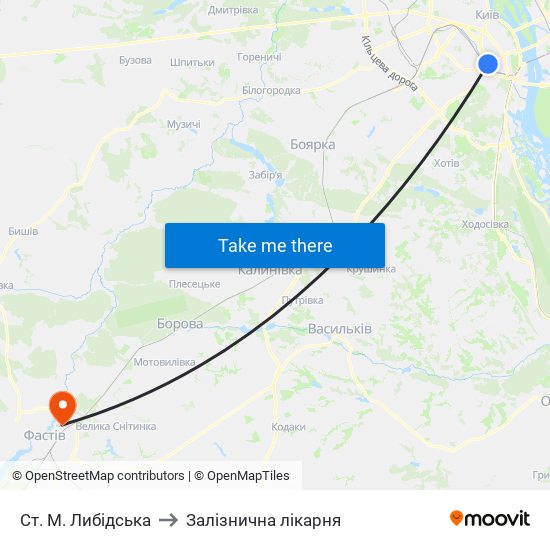 Ст. М. Либідська to Залізнична лікарня map