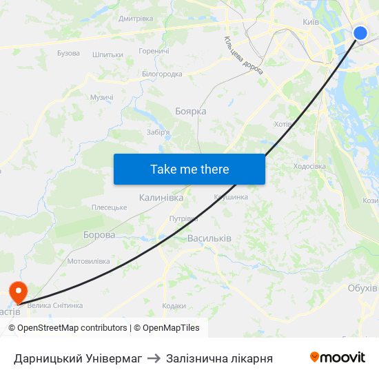 Дарницький Універмаг to Залізнична лікарня map