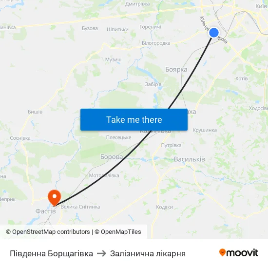 Південна Борщагівка to Залізнична лікарня map