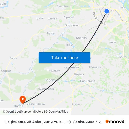 Національний Авіаційний Університет to Залізнична лікарня map