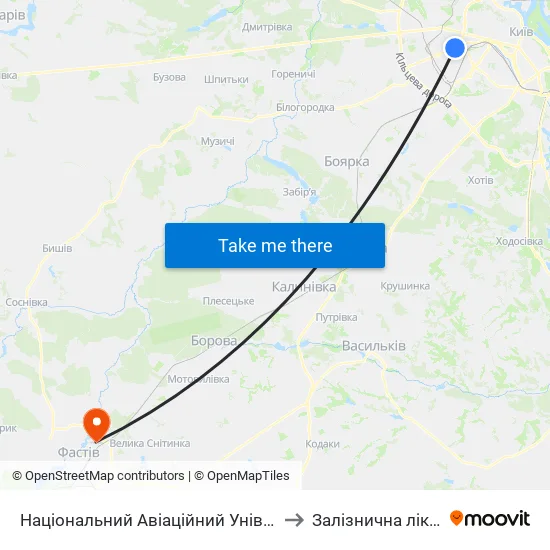 Національний Авіаційний Університет to Залізнична лікарня map