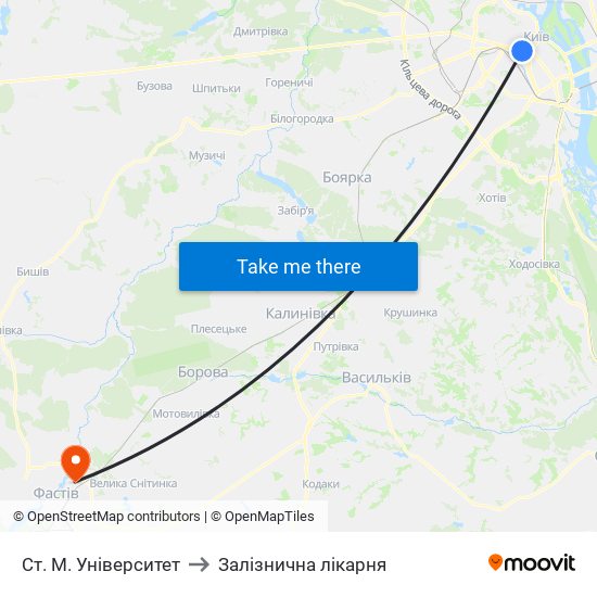 Ст. М. Університет to Залізнична лікарня map