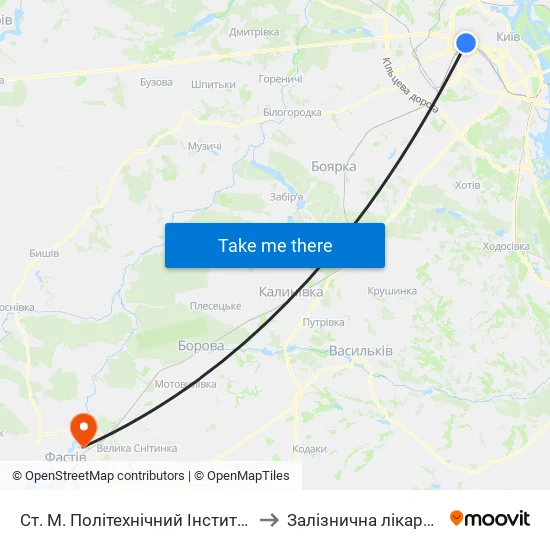 Ст. М. Політехнічний Інститут to Залізнична лікарня map