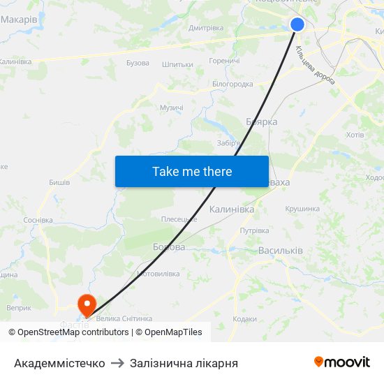 Академмістечко to Залізнична лікарня map