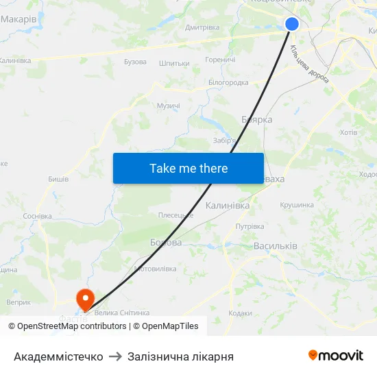 Академмістечко to Залізнична лікарня map