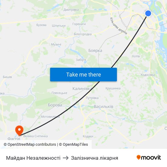 Майдан Незалежності to Залізнична лікарня map