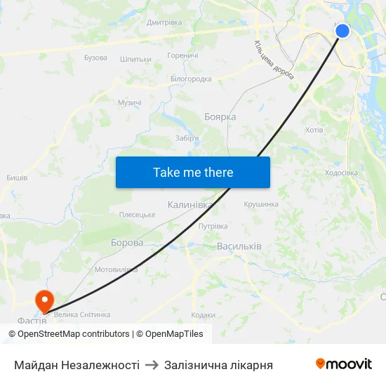 Майдан Незалежності to Залізнична лікарня map