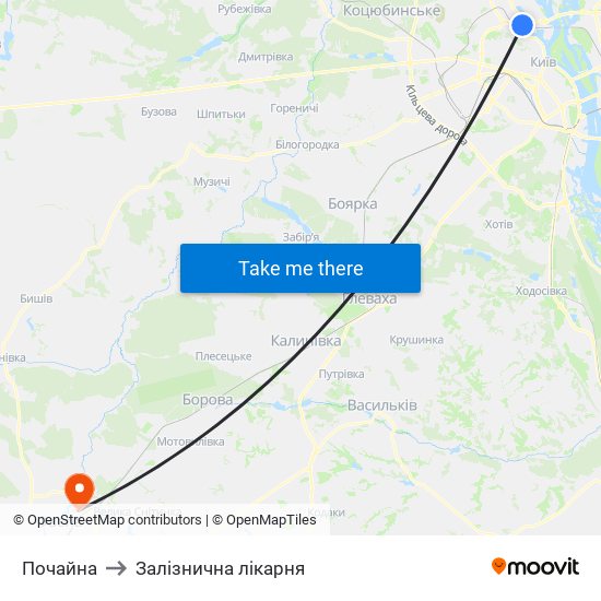Почайна to Залізнична лікарня map