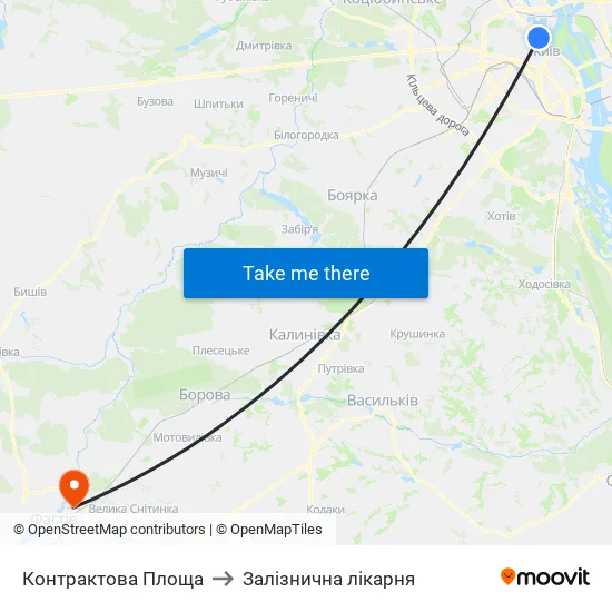Контрактова Площа to Залізнична лікарня map