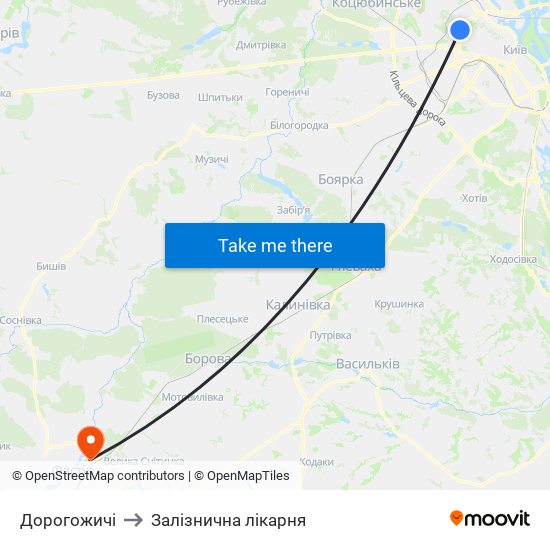 Дорогожичі to Залізнична лікарня map