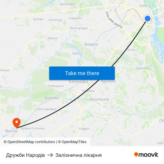 Дружби Народів to Залізнична лікарня map