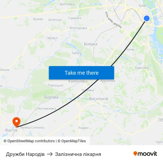 Дружби Народів to Залізнична лікарня map