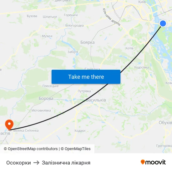 Осокорки to Залізнична лікарня map