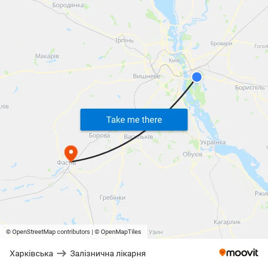 Харківська to Залізнична лікарня map