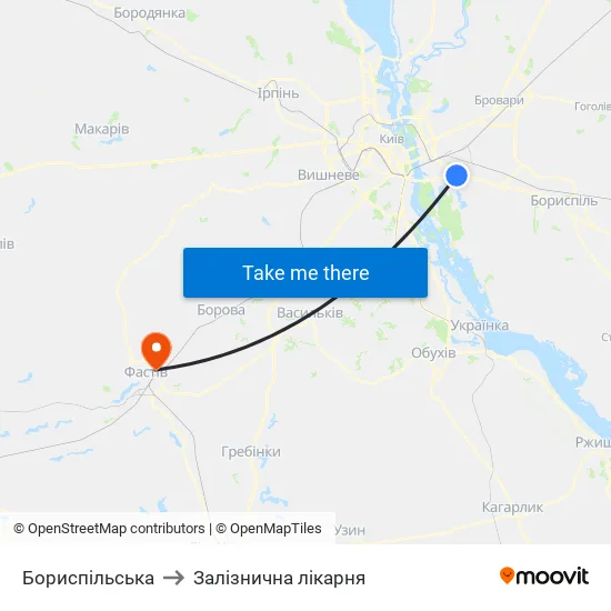 Бориспільська to Залізнична лікарня map