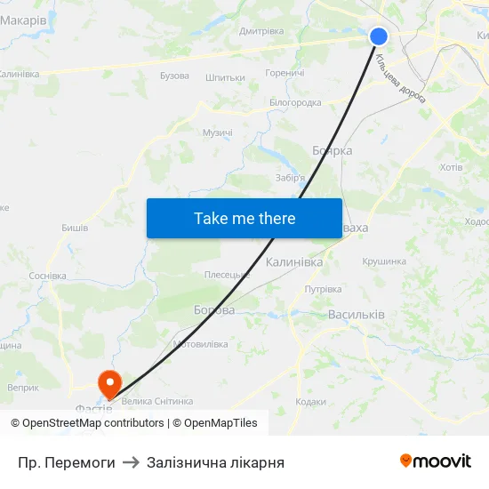 Пр. Перемоги to Залізнична лікарня map