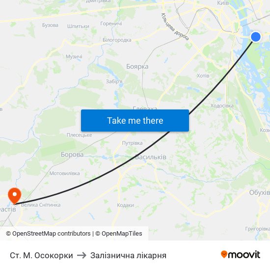 Ст. М. Осокорки to Залізнична лікарня map