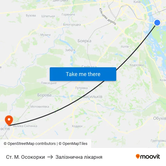 Ст. М. Осокорки to Залізнична лікарня map