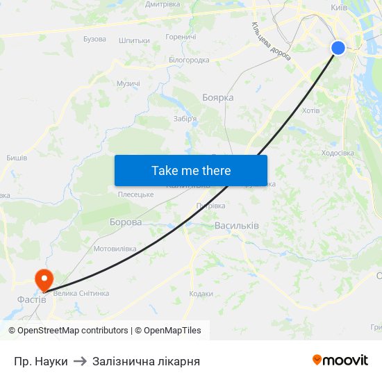 Пр. Науки to Залізнична лікарня map