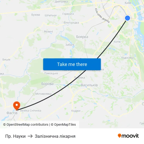 Пр. Науки to Залізнична лікарня map