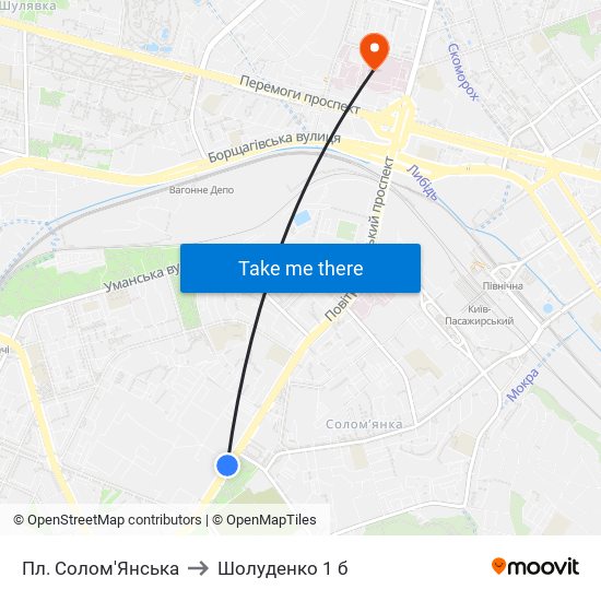 Пл. Солом'Янська to Шолуденко 1 б map