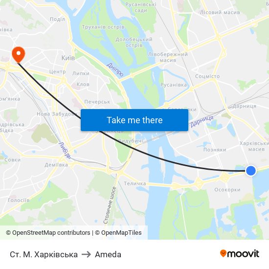 Ст. М. Харківська to Ameda map
