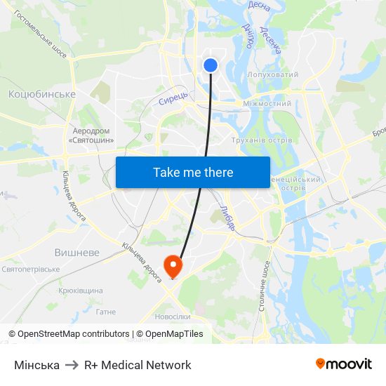 Мінська to R+ Medical Network map