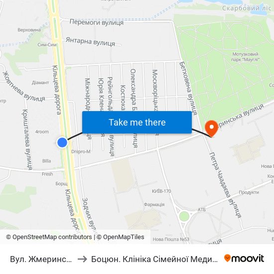 Вул. Жмеринська to Боцюн. Клініка Сімейної Медицини map