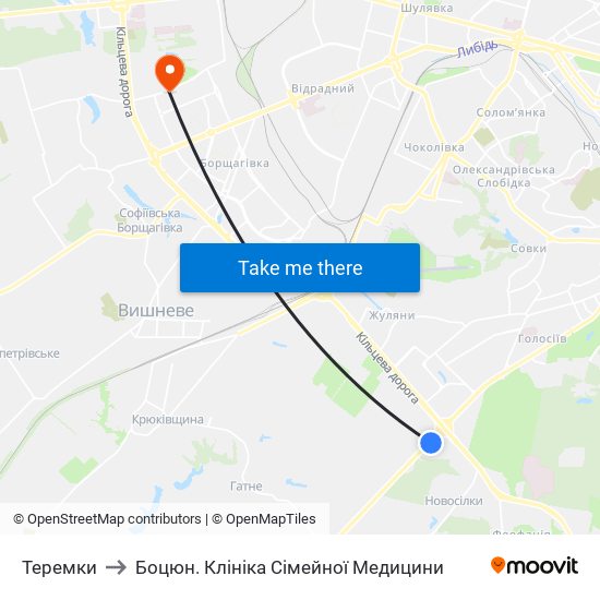 Теремки to Боцюн. Клініка Сімейної Медицини map