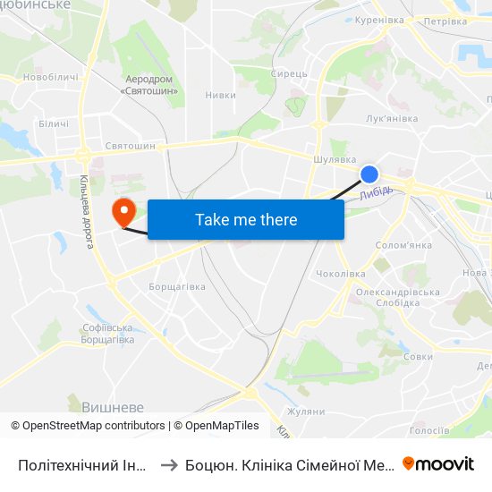 Політехнічний Інститут to Боцюн. Клініка Сімейної Медицини map