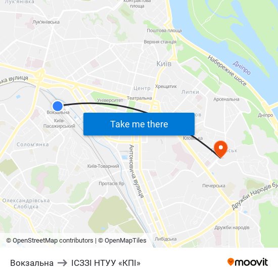 Вокзальна to ІСЗЗІ НТУУ «КПІ» map