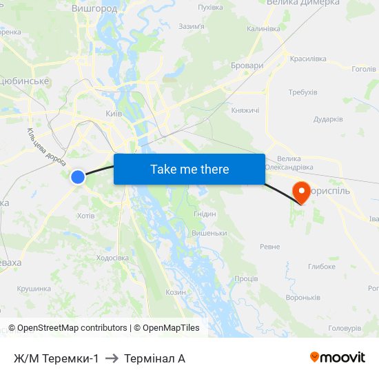 Ж/М Теремки-1 to Термінал A map