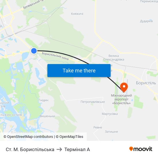 Ст. М. Бориспільська to Термінал A map