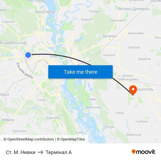 Ст. М. Нивки to Термінал A map