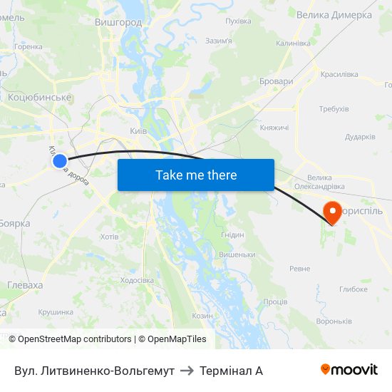 Вул. Литвиненко-Вольгемут to Термінал A map