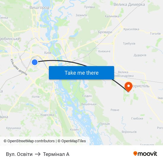 Вул. Освіти to Термінал A map