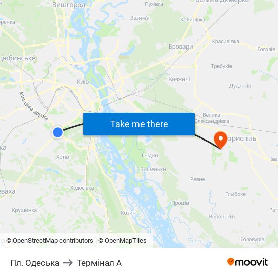 Пл. Одеська to Термінал A map