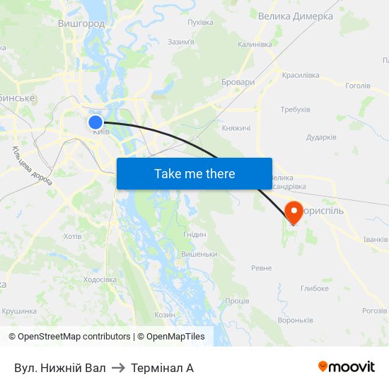 Вул. Нижнiй Вал to Термінал A map