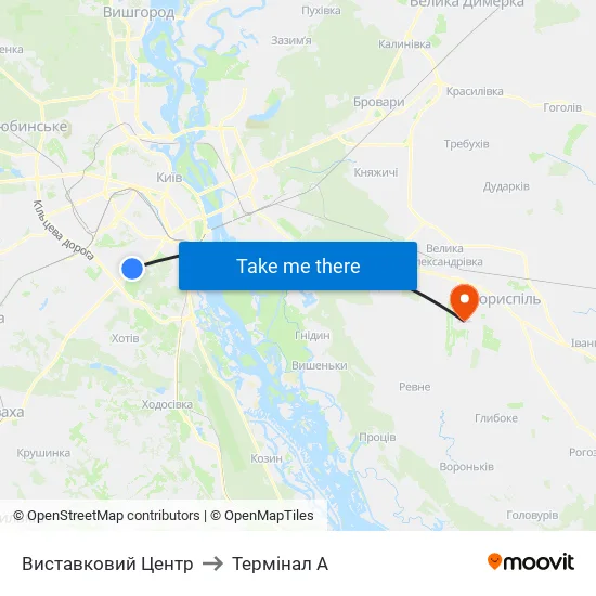 Виставковий Центр to Термінал A map