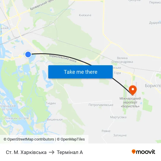 Ст. М. Харківська to Термінал A map